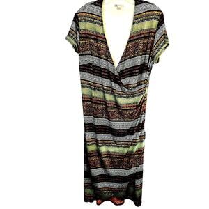 Cato Women's Dress 14W 16W Green Long Brown Sleeves  Sun Plus Size 1X